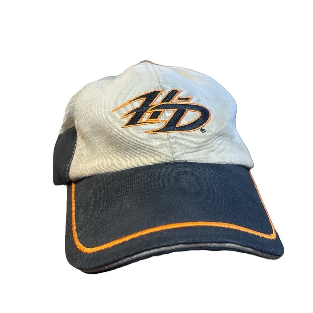 Harley Davidson Strapback Logo Hat Tan Black and Orange